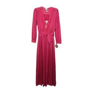 Vtg Lily Of France Rosa Puleo-Szule Peignoir Gown Set Pink M Sheer Lace Monece